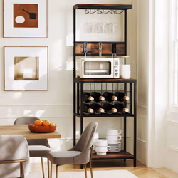 Freestanding Wine Rack Floor Wine Bar Cabinet w/ Glass Racks-Brown