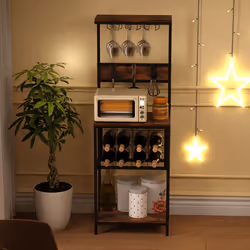 Freestanding Wine Rack Floor Wine Bar Cabinet w/ Glass Racks-Brown