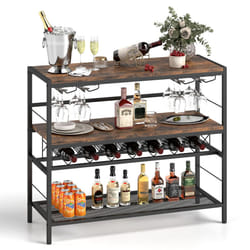 Freestanding Wine Rack Industrial Wine Bar Table w/ 4 Glass Holders