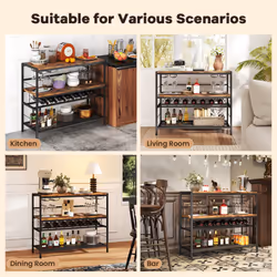 Freestanding Wine Rack Industrial Wine Bar Table w/ 4 Glass Holders