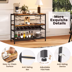 Freestanding Wine Rack Industrial Wine Bar Table w/ 4 Glass Holders