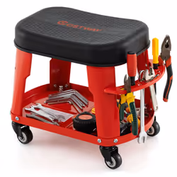 Garage Rolling Stool Mechanic Automotive Creeper Seat w/Storage-Red