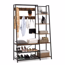 Hall Tree with Storage Bench Industrial Coat Rack Shoe Bench w/ 9 Hooks