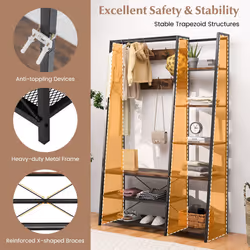 Hall Tree with Storage Bench Industrial Coat Rack Shoe Bench w/ 9 Hooks