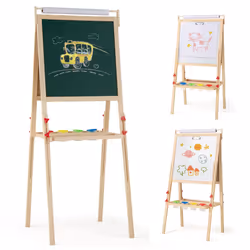 Height Adjustable Wooden Art Easel Double-sided Kids Easel-Natural