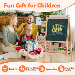 Height Adjustable Wooden Art Easel Double-sided Kids Easel-Natural