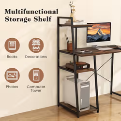 Home Office Desk Computer Desk PC Laptop Table w/ Bookshelf & Host Stand