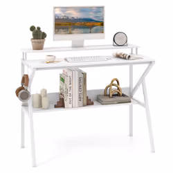 Home Office Desk Space Saving Computer Desk w/ Monitor Stand-White