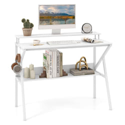 Home Office Desk Space Saving Computer Desk w/ Monitor Stand-White