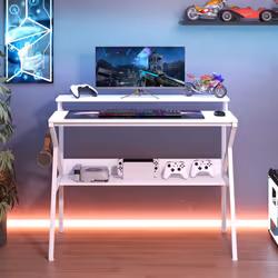 Home Office Desk Space Saving Computer Desk w/ Monitor Stand-White