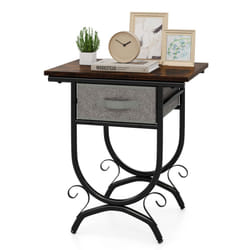 Industrial 2-tier Bedside Table Nightstand w/ Fabric Drawer-Brown