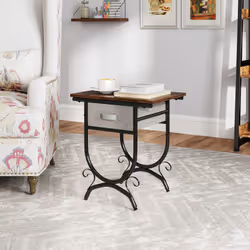 Industrial 2-tier Bedside Table Nightstand w/ Fabric Drawer-Brown