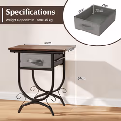 Industrial 2-tier Bedside Table Nightstand w/ Fabric Drawer-Brown