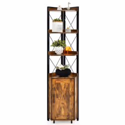 Industrial 6-tier Corner Shelf 180cm Tall Corner Storage Bookshelf with Cabinet