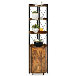 Industrial 6-tier Corner Shelf 180cm Tall Corner Storage Bookshelf with Cabinet