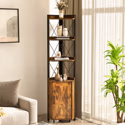Industrial 6-tier Corner Shelf 180cm Tall Corner Storage Bookshelf with Cabinet