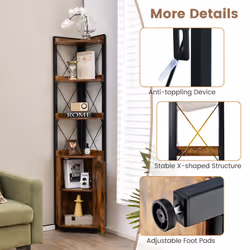 Industrial 6-tier Corner Shelf 180cm Tall Corner Storage Bookshelf with Cabinet