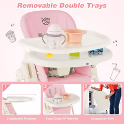 4-in-1 Baby High Chair Foldable Feeding Chair w/ Footrest-Pink