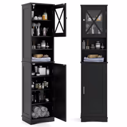 67â Tall Bathroom Cabinet Freestanding Storage Cabinet-Black