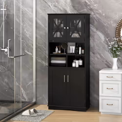 Tall Bathroom Cabinet Large Floor Storage Cabinet-Black