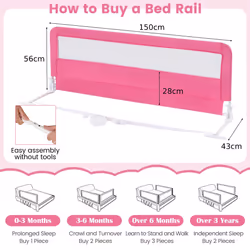 Toddlers Bed Rail Guard 150CM Foldable Baby Bed Rail-Pink
