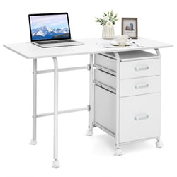 Folding Computer Desk Wheeled PC Laptop Table Writing Workstation-White