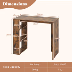 Computer Desk 90cm Study Desk Wooden Writing Desk w/Bookshelf-Coffee