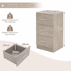 3-Drawer Chest Storage Cabinet Dresser Night Stand Organizer-Grey
