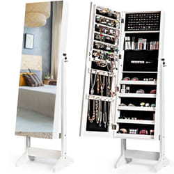 Jewelry Cabinet Free Standing Jewelry Armoire w/Full-Length Mirror-White