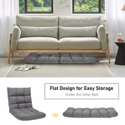 14-Position Adjustable Floor Chair Video Gaming Sofa Chair-Gray