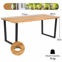 Patio Rectangle Dining Table 175 x 80cm Acacia Wood Table-Natural