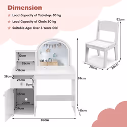 Kids Vanity Table Chair Set Lighted Mirror Storage Drawer Cabinet