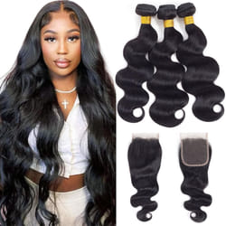 12A Brazilian Virgin Hair Body Wave 3 Bundles with Closure (16 18 20+14) Virgin Brazilian Body Wave Human Hair Bundles with Closure 100% Unprocessed R
