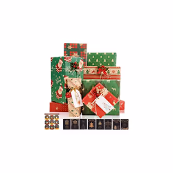 Christmas Wrapping Paper Set, 8 Sheets Red Green Gift Wrapping Paper w/Cards Envelope Stickers, Vintage Kraft Paper with Sant ...