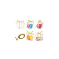 24 Pcs 7x7x7cm Clear Favour Boxes with Gold Gift Ribbon, Plastic Gift Boxes Mini Candy Cube Boxes, PVC Transparent Cube Boxes for Wedding Party Bridal
