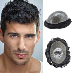 Toupee For Men Hair Piece European Human Hair Mens Toupee Injected PU Hair Replacement System Natural Hairline Gray Hair Pieces For Men(8x10''-120% Me