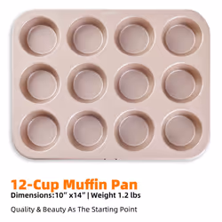 SUNCITY Carbon Steel Nonstick Muffin Cupcake Pan  12 Regular Size  Champagne Gold
