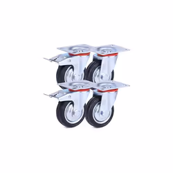 H&S 4 Castor Wheels Heavy Duty 75mm Rubber Swivel Trolley Furniture Caster with Brakes Black