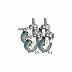 H&S 4 Castor Wheels Heavy Duty 75mm PU Rubber Swivel Trolley Furniture Caster with Brakes - Screw