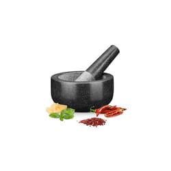 Pestle and Mortar Set Premium Solid Granite Stone Large Black - 16cm(6.3") Diameter