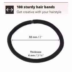 100 Hair Bands 4mm Hair Ties Bobbles Elastics Hairbands Ponytail Holders No Metal Colourful Accessories for Women Girls Kids Men Thick Hair Black