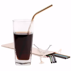H&S 8 Metal Straws Reusable Coloured Stainless Steel Drinking Straws 2 Cleaning Brush Cleaner for Smoothie Hot Drinks with Bag Rainbow