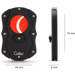 Colibri Cut | Double Guillotine Cigar Cutter| Black with Red Blades|Spring Loaded Release|Up-to 62 Ring Gauge Cigars| Ergonomic Design | Includes