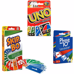 Mattel Card Game Set Skip Bo Uno & Phase 10
