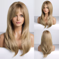 Alanhair Long Ash Blonde Wigs for Women HAIRCUBE Layered Synthetic Wig with Bangs Heat Resistant Fiber Daily 24 Inch