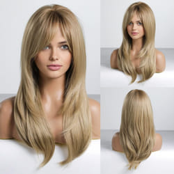 Alanhair Long Ash Blonde Wigs for Women HAIRCUBE Layered Synthetic Wig with Bangs Heat Resistant Fiber Daily 24 Inch