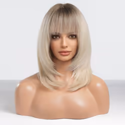 Alanhair Ombre Blonde Wigs for Women HAIRCUBE Shoulder-Length Layered Wigs with Bangs Heat Resistant Synthetic Wigs for Daily Party Use