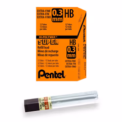 Pentel Hi-Polymer Lead Refills, HB, 0.3 mm - 12 x Tubes of 12