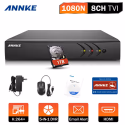 ANNKE 1TB Hard Drive + 8 Channel CCTV DVR 1080P Lite Digital Video Recorder With HDMI Output, Quick QR Code Scan Remote Access
