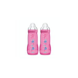 Easy Active Feeding Bottle, 2 x 330ml - 6+ Months - X-Flow Teat - Ultra-Fast Speed - Pink